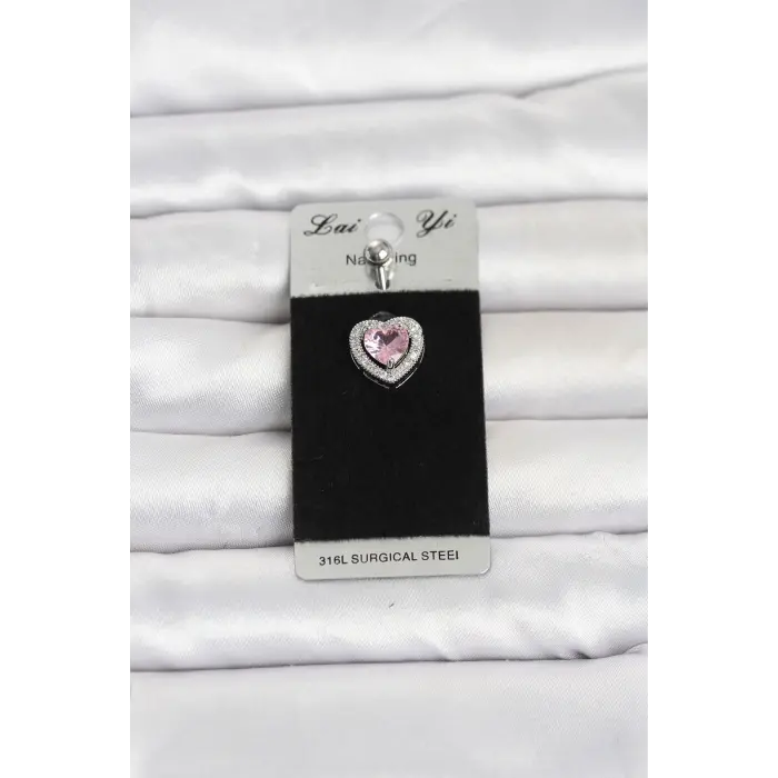 316L Cerrahi Çelik Pembe Kalp Model Göbek Piercing