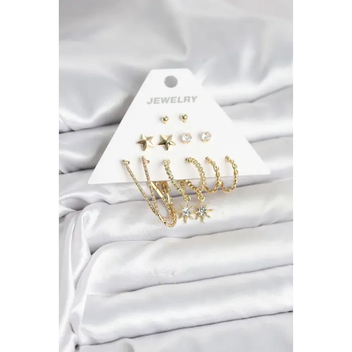 6 Çift Kadın Küpe Seti Gold Renk