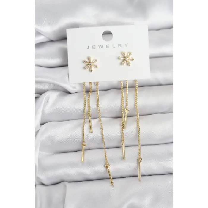 Çiçek Model Gold Pirinç Sallantılı Kadın Küpe