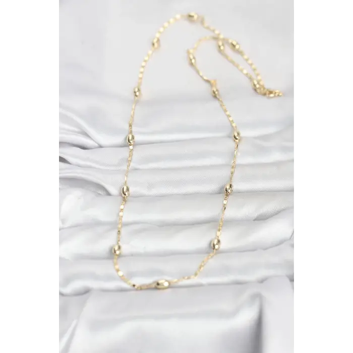 CM 14K Gold Renk Damla Topçuklu Zincir Model 60 cm Kadın Kolye