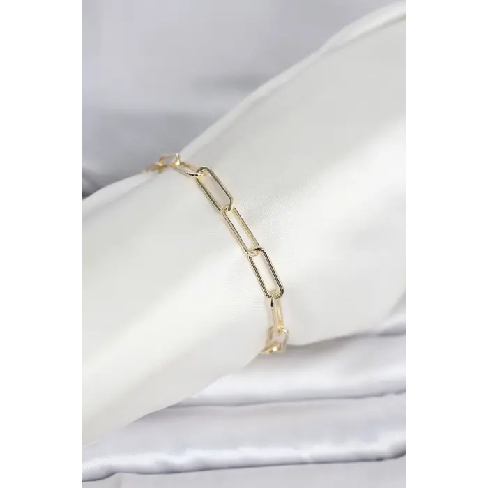 CM 14K Gold Renk Kalın Ataç Zincir Model Kadın Bileklik