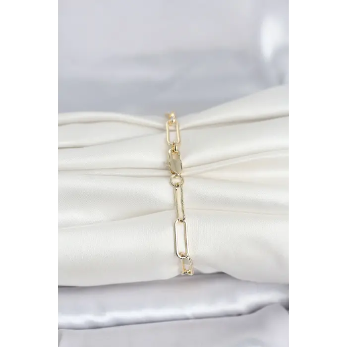 CM 14K Gold Renk Kalın Ataç Zincir Model Kadın Bileklik