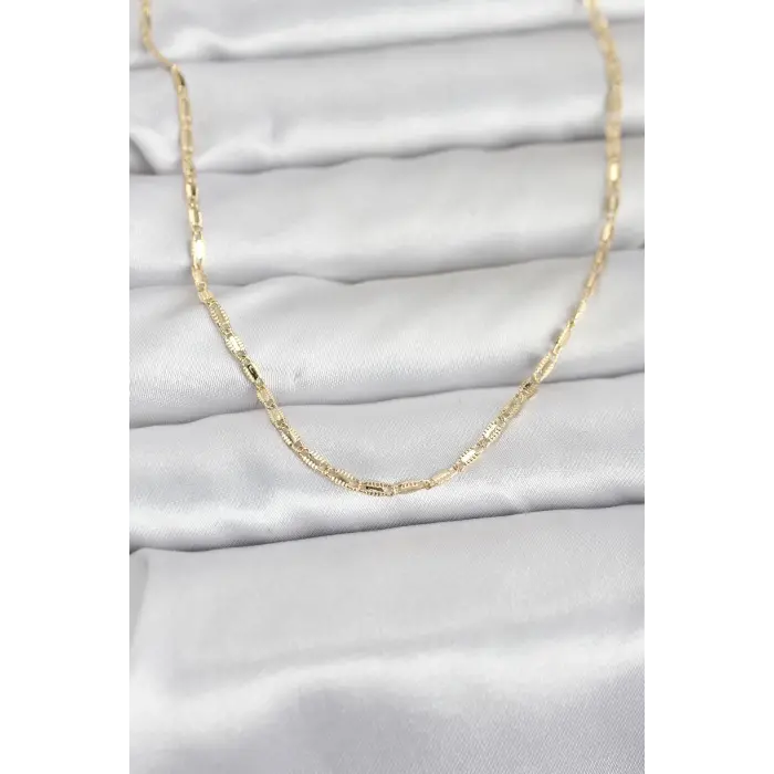 CM 14K Gold Renk Lazerli Zincir Model 60 cm Kadın Kolye