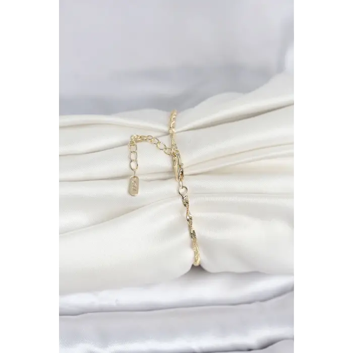 CM 14K Gold Renk Yassı Ezme Burgu Model Kadın Bileklik