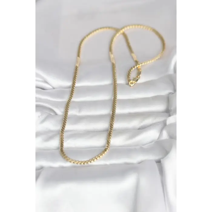 CM 14K Gold Renk Yassı Ezme Zincir Model 60 cm Kadın Kolye