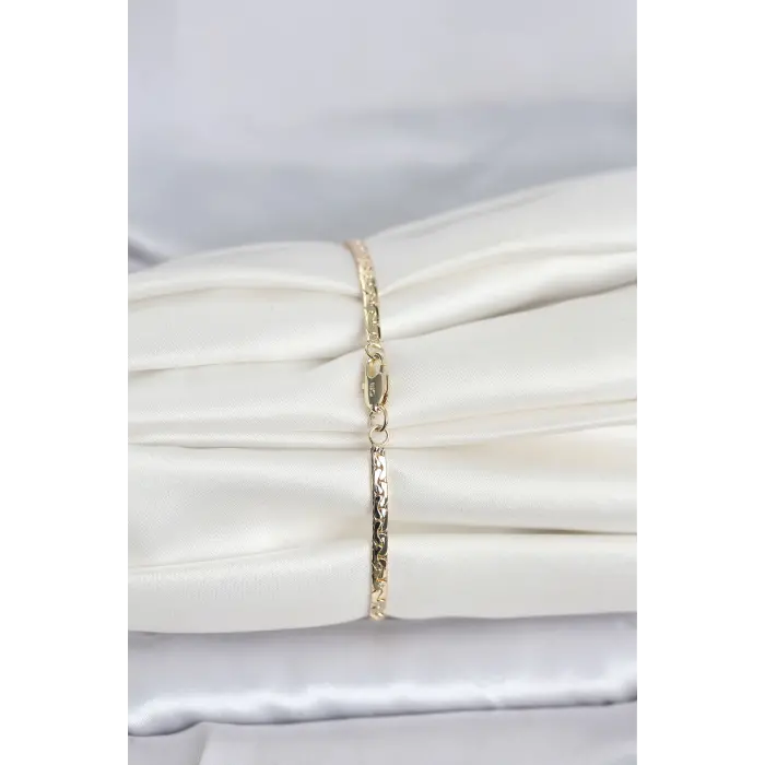CM 14K Gold Renk Yassı Ezme Zincir Model Kadın Bileklik