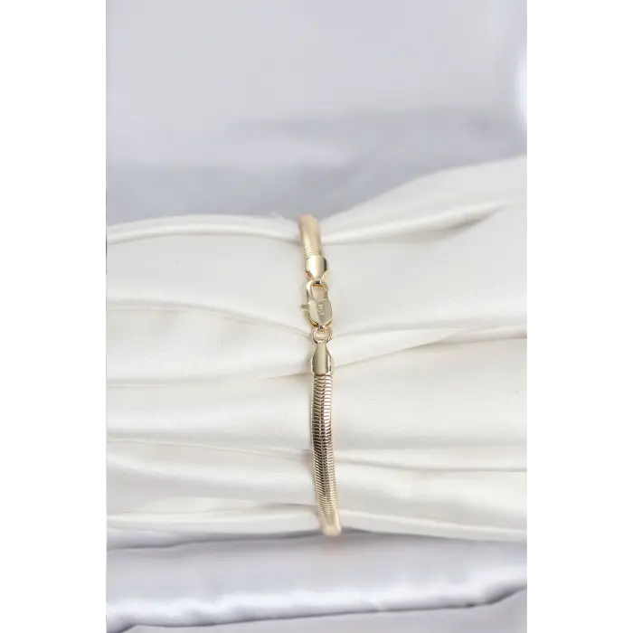 CM 14K Gold Renk Yassı Yılan Zincir Model Kadın Bileklik