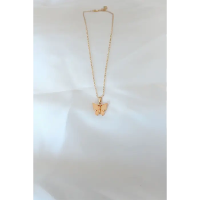 Gold Kaplama Sarı Renk Sedefli Kelebek Kolye