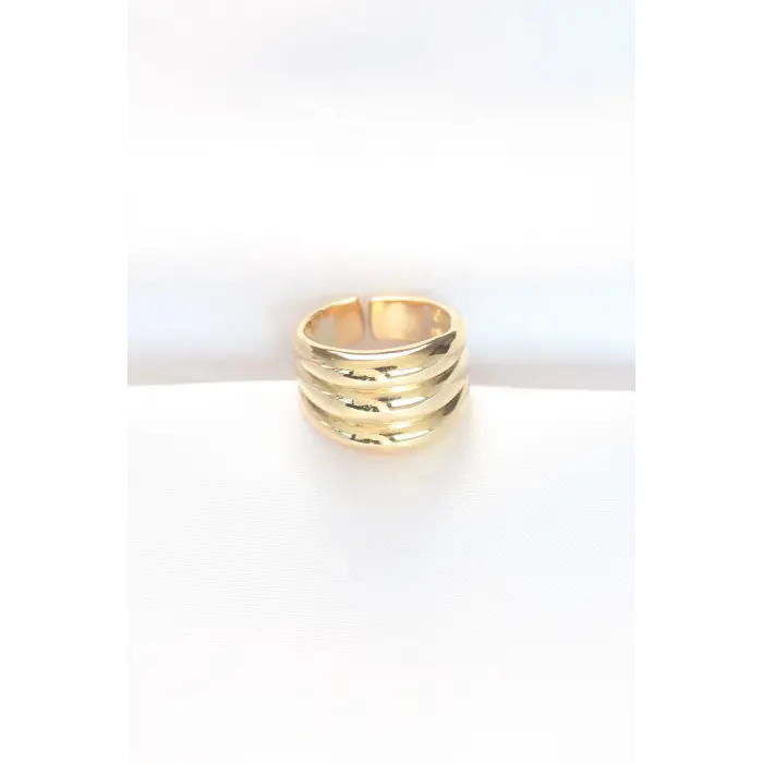 Gold Renk Ayarlanabilir Çizgili Bombe Yüzük
