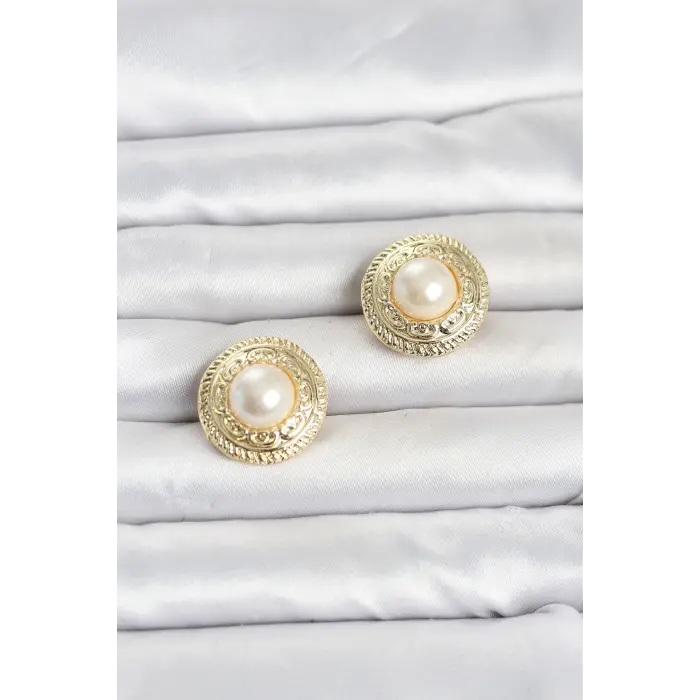 Gold Renk İncili Model Düğme veya Manşet Broşu