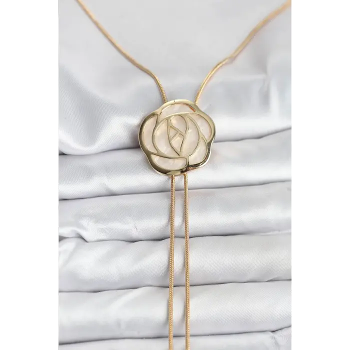 Pirinç Gold Renk Gül Model Asansörlü Kadın Kolye