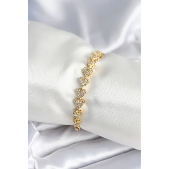 Pirinç Gold Renk Kalp Model Kadın Bileklik