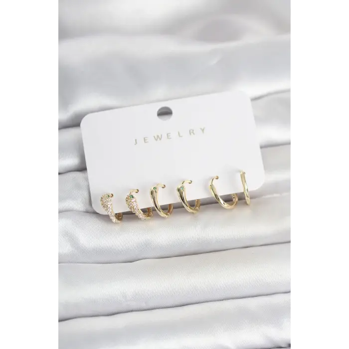 Pirinç Gold Renk Yılan Model Kadın Küpe Seti