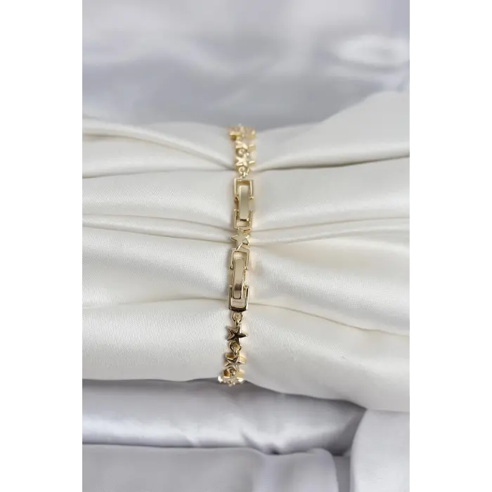 Pirinç Gold Renk Zirkon Taşlı Ay ve Yıldız Model Kadın Bileklik