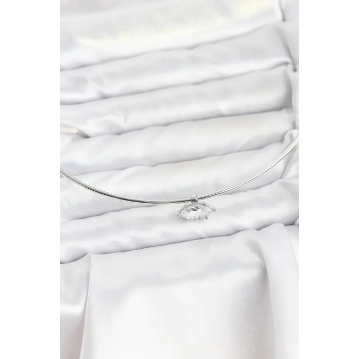 Pirinç Gümüş Renk Choker Model Zirkon Taşlı Kadın Kolye