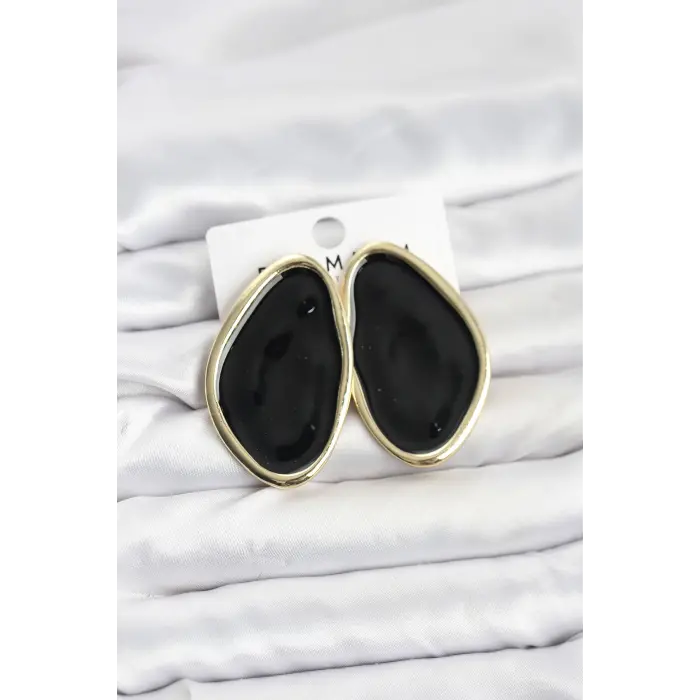 Pirinç Siyah Mineli Damla Model Vintage Plaka Kadın Küpe