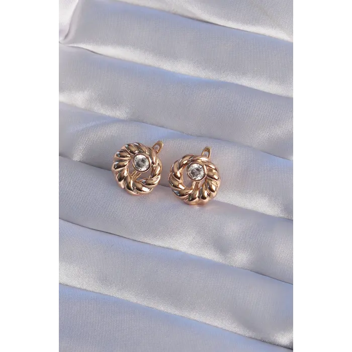 XUPİNG Rose Renk Oval Zirkon Taşlı Burgu Model Küpe