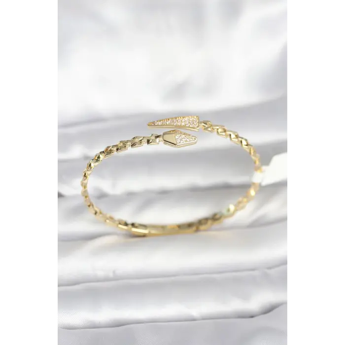 Yılan Model Pirinç Gold Renk Kadın Kelepçe Bileklik