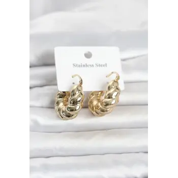 316L Çelik Gold Renk Bombeli Halka Model Kadın Küpe