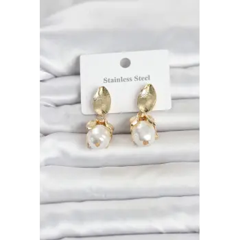 316L Çelik Gold Renk Çiçek Model Kadın Küpe