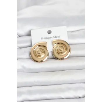 316L Çelik Gold Renk Deniz Kabuğu Form Kadın Küpe
