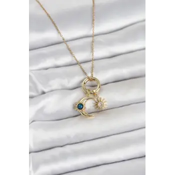 316L Çelik Gold Renk Gece Gündüz Tema Charmlı Kadın Kolye