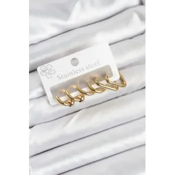 316L Çelik Gold Renk Kadın Küpe Seti