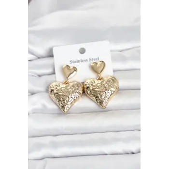 316L Çelik Gold Renk Kalp Model Kadın Küpe