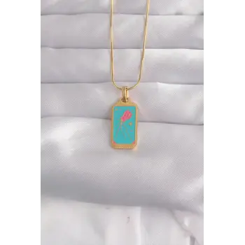 316L Çelik Gold Renk Mavi Mineli Tarot Kolye