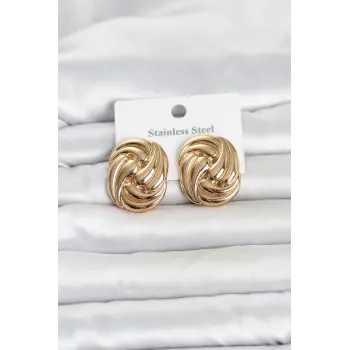 316L Çelik Gold Renk Motif Desen Model Kadın Küpe