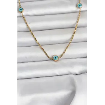316L Çelik Gold Renk Nazarlı Model Kadın Kolye
