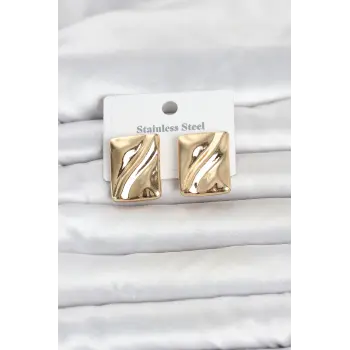 316L Çelik Gold Renk Plaka Model Kadın Küpe