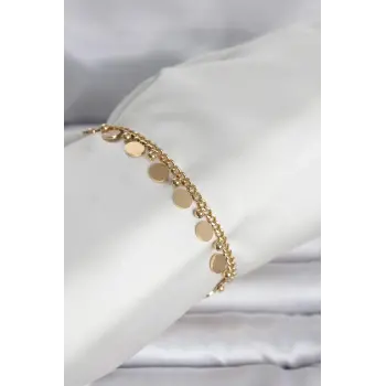 316L Çelik Gold Renk Pullu Model Kadın Bileklik