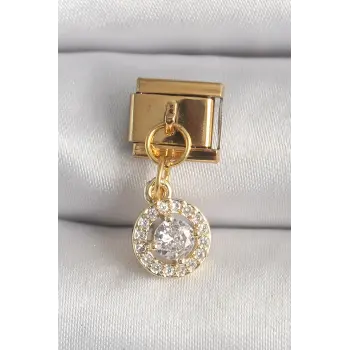 316L Çelik Gold Renk Sallantı Daire Zirkon Taşlı Nomination Charm