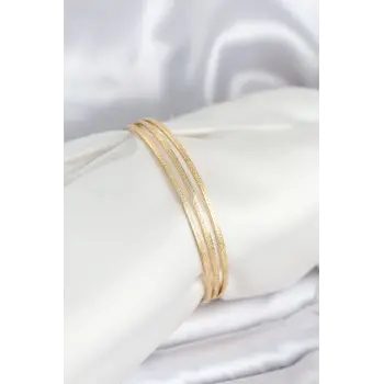 316L Çelik Gold Renk Simli Model Ajda 65 mm Kadın Bileklik