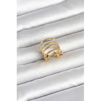 316L Çelik Gold Renk Sıralı Model Kadın Yüzük