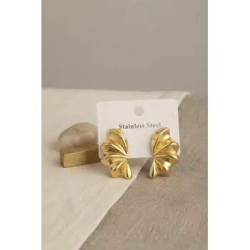 316L Çelik Gold Renk Vintage 3D Dalgalı Model Küpe