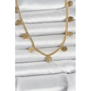 316L Çelik Gold Renk Yaşam Ağacı Model Kadın Kolye
