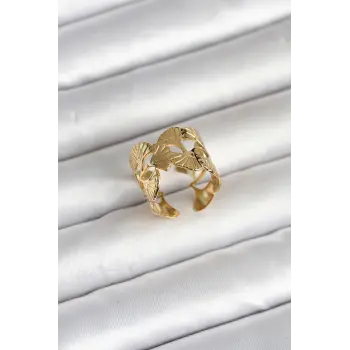 316L Çelik Gold Renk Yelpaze Model Kadın Yüzük