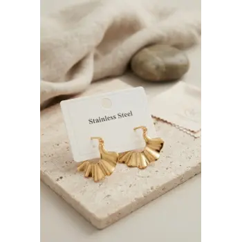 316L Çelik Gold Renk Yelpaze Model Küpe