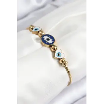 316L Çelik Göz Charm Model Gold Renk Kadın Bileklik