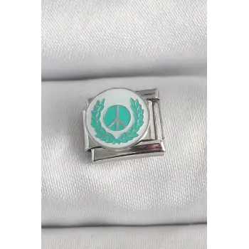 316L Çelik Gümüş Renk Beyaz Mavi Barış İşareti İşlemeli Nomination Charm