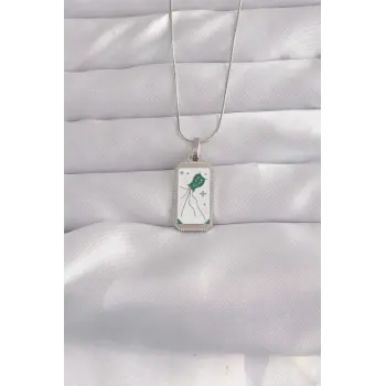 316L Çelik Gümüş Renk Beyaz Mineli Tarot Kolye