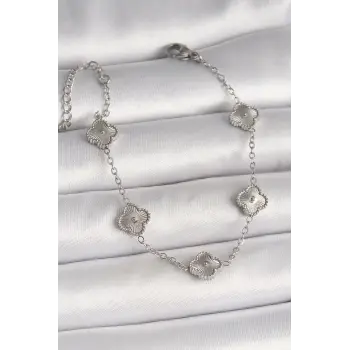 316L Çelik Gümüş Renk İşlemeli Baby Boy Yonca Model Kadın Bileklik
