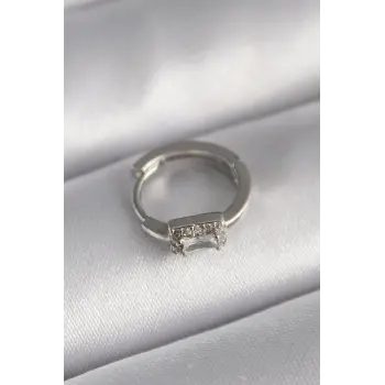 316L Çelik Gümüş Renk Kare Zirkon Taşlı Tragus Piercing