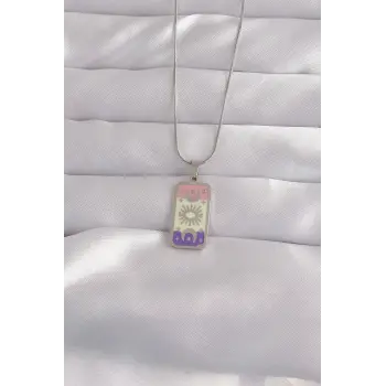 316L Çelik Gümüş Renk Karışık Mineli Ay Figür Tarot Kolye