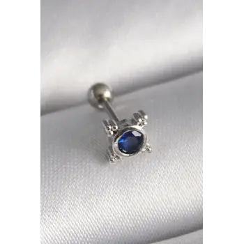 316L Çelik Gümüş Renk Mavi Zirkon Taşlı Tragus Piercing
