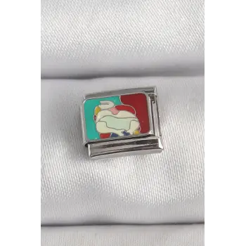 316L Çelik Gümüş Renk Renkli Portre Model Nomination Charm