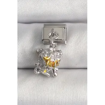 316L Çelik Gümüş Renk Sallantı Aslan Model Nomination Charm