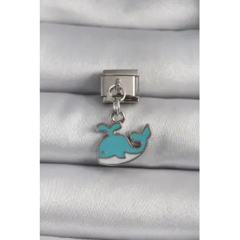 316L Çelik Gümüş Renk Sallantı Mavi Balina Model Nomination Charm